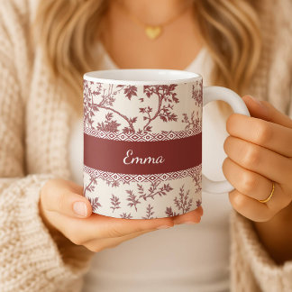 Café Taza Personalizada Toile De Jouy con Nombre y Fech