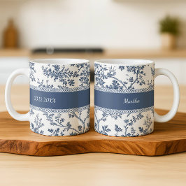 Café Taza Personalizada Toile De Jouy con Nombre y Fech