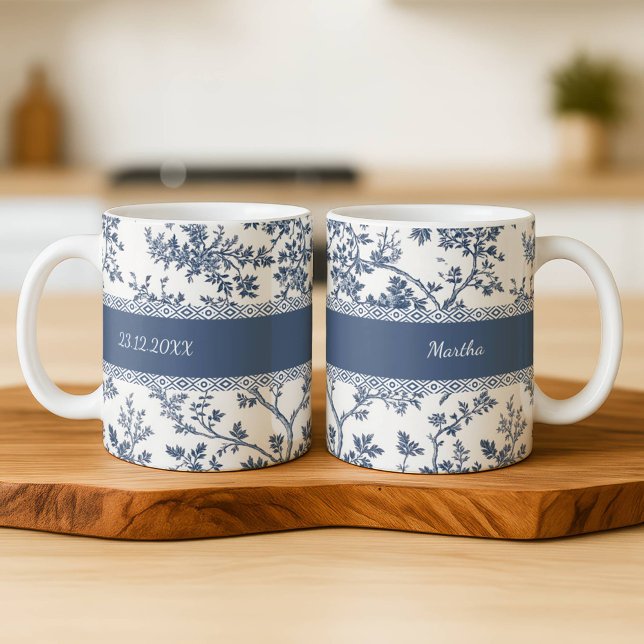 Café Taza Personalizada Toile De Jouy con Nombre y Fech (Subido por el creador)