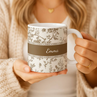 Café Taza Personalizada Toile De Jouy con Nombre y Fech