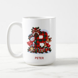Café Taza Plaid Monogram Letra P Muñeco de Nieve Reno