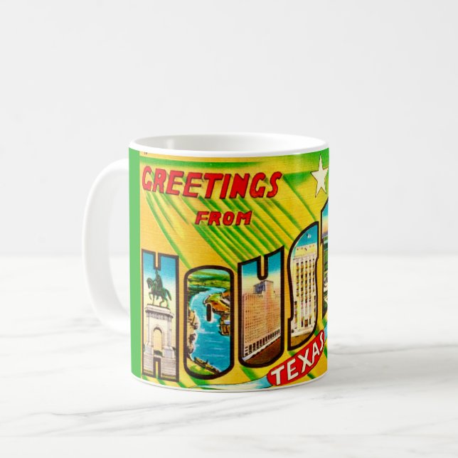Café Taza postal de bienvenida a Houston Texas (Anverso izquierdo)