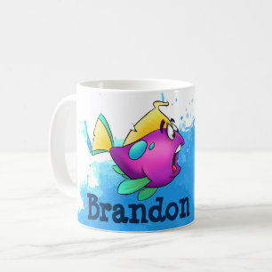 Café Taza púrpura linda de los pescados