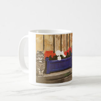Café Taza que ofrece la caja del gato y de la flor