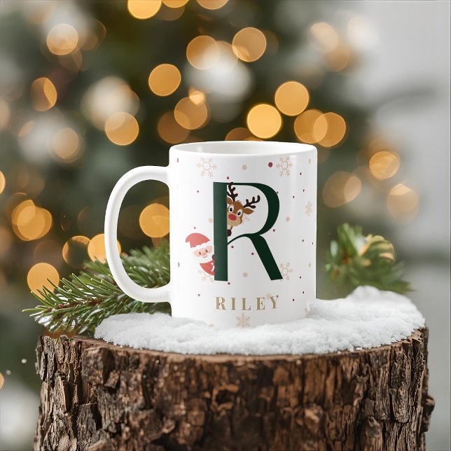 Café Taza R de monograma de Navidad personalizada (Subido por el creador)
