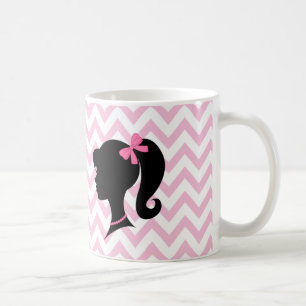 Café Taza rayada blanca de Chevron del rosa de la
