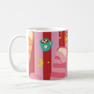 Café Taza rayada rosa y roja con patrón de pijamada