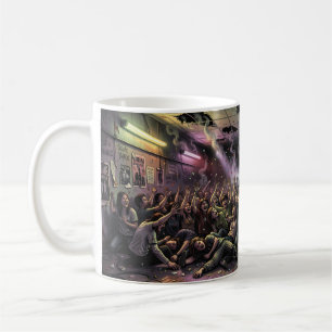 Café Taza Rebelión de Neón en una Sala Subterránea