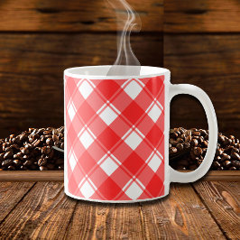 Café Taza Retro de Cuadro Escocés Rojo y Blanco
