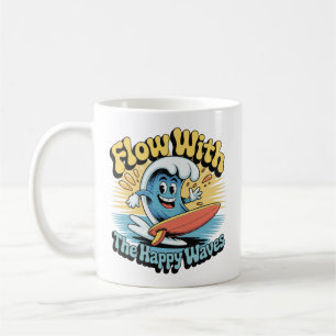 Café Taza Retro Surf De Olas Felices Fluye Con Las Olas
