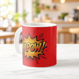 Café Taza roja de arte pop de cómic KAPOW