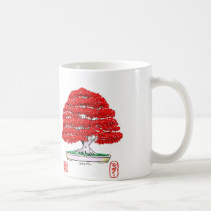 Café Taza roja de los bonsais del arce japonés