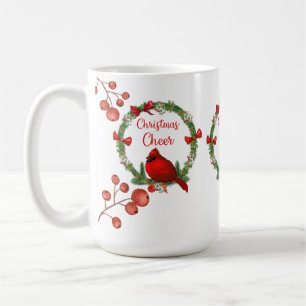 Café Taza roja del cardenal y de la alegría del navida