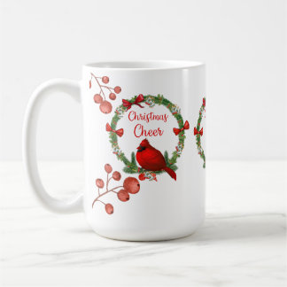 Café Taza roja del cardenal y de la alegría del navidad