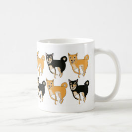 Café Taza roja y negra y del moreno de Shiba Inu del