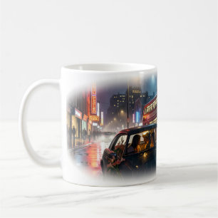 Café Taza Romántica de Taxi en una Noche Lluviosa en Lo