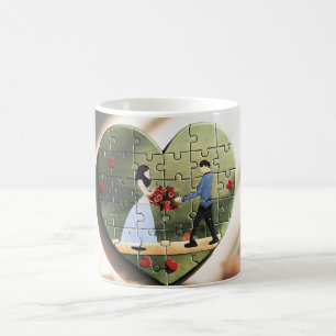 Café Taza Rompecabezas de Corazón Romántico
