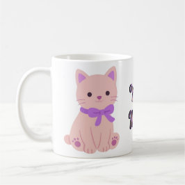 Café Taza rosa de gatito sentado kawaii lindo con lazo 