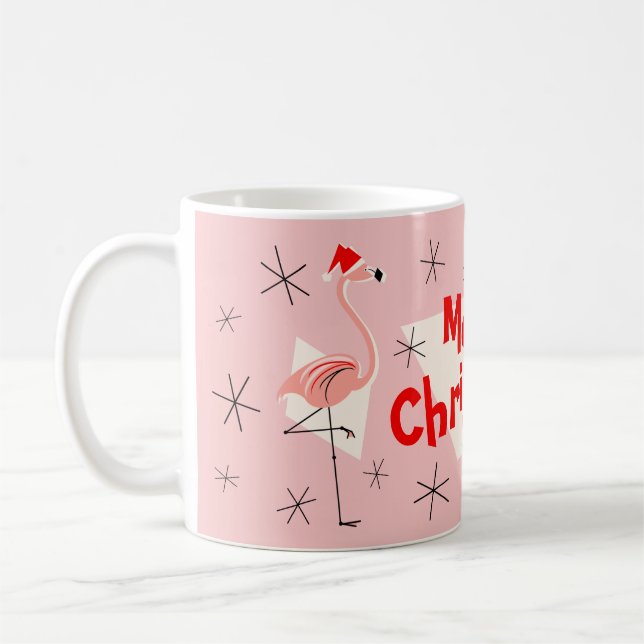 Café Taza rosa de Navidad feliz Flamingo Santas (Izquierda)
