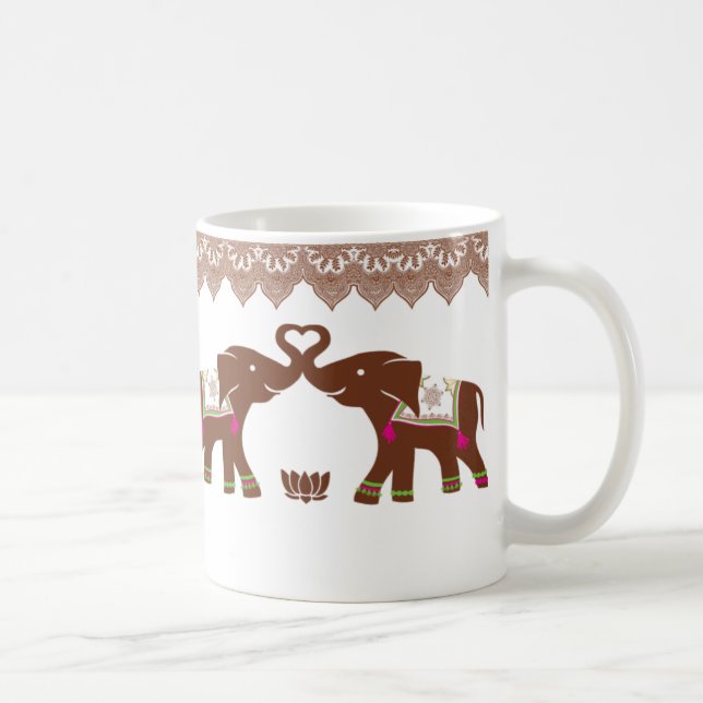 Café Taza rosada de los elefantes del corazón (Derecha)