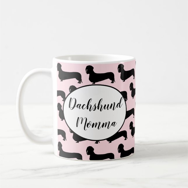 Café Taza rosada de Momma del Dachshund (Izquierda)
