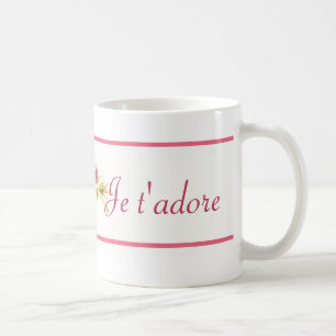 Café Taza rosada floral "t'adore de Je" 11 onzas