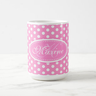Café Taza rosada y blanca del modelo de lunar