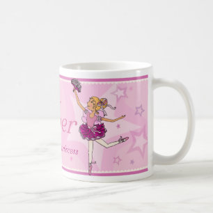 Café Taza rosada y rubia de la princesa de la bailarina