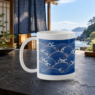 Café Taza Seigaiha Cobalto Patrón de Onda Japonesa