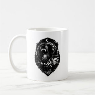 Café Taza Silueta del Oso Grizzly de Montaña a Medianoc