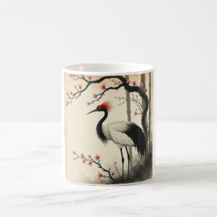 Café Taza Sumi-E Grulla de Corona Roja