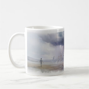 Café Taza surrealista de acuarela de tormenta etérea de
