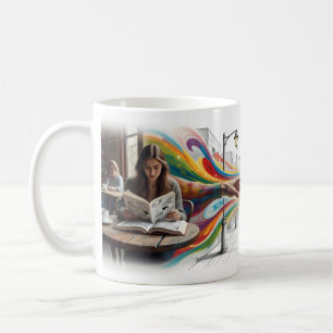 Café Taza Take On Me Chica Leyendo Mundo de Cómic