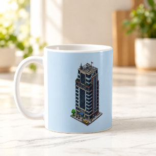 Café Taza Torre Hotel de Pixel Isométrico Ciudad