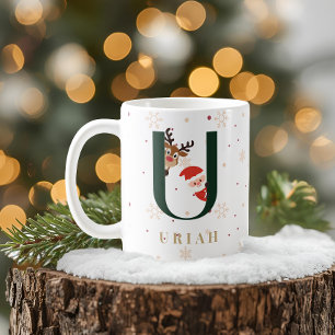 Café Taza U de monograma de Navidad personalizada