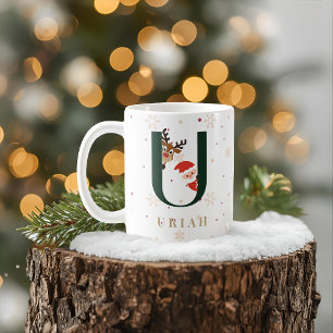 Café Taza U de monograma de Navidad personalizada