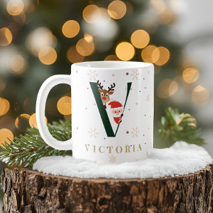 Café Taza V de monograma de Navidad personalizada
