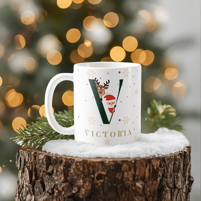 Café Taza V de monograma de Navidad personalizada (Subido por el creador)