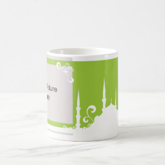 Café Taza verde clara de la foto de la mezquita del