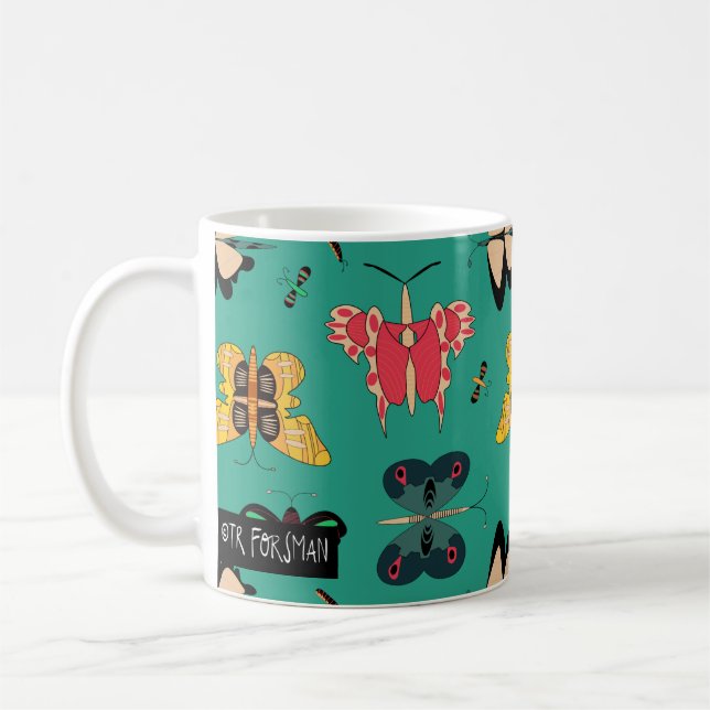 Café Taza verde de las mariposas geométricas (Izquierda)