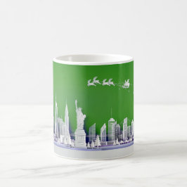 Café Taza verde de Navidad de Santa sobre Nueva York