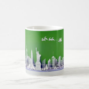 Café Taza verde de Navidad de Santa sobre Nueva York
