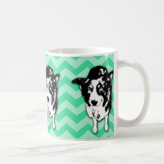 Café Taza verde monocromática del border collie de