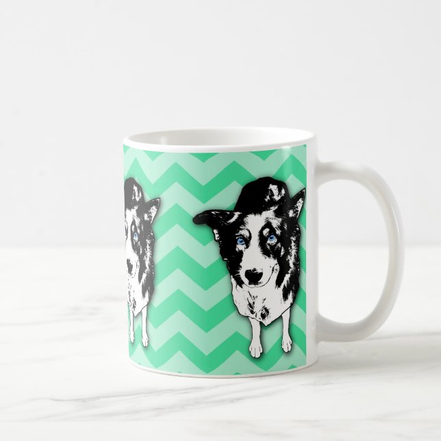 Café Taza verde monocromática del border collie de (Derecha)