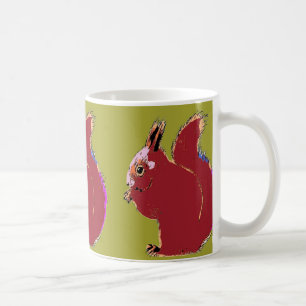 Café Taza verde oliva del arte pop de la ardilla roja