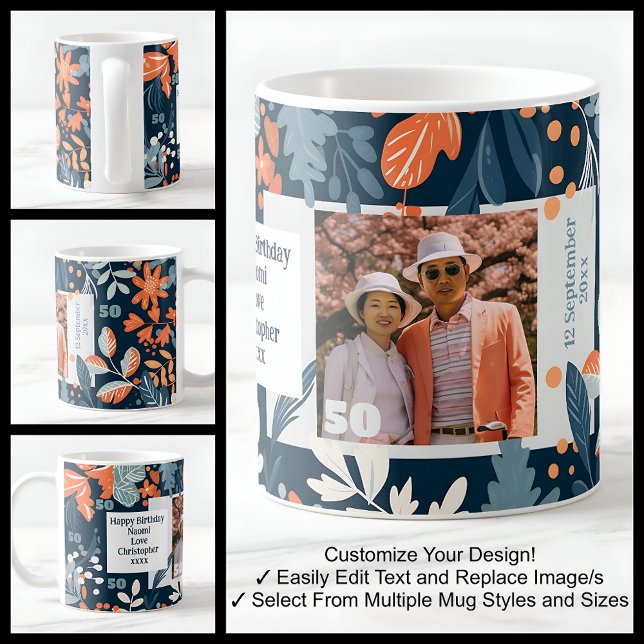 Café Taza Vibrante de Cumpleaños 50 de Esposa con Nombr (Subido por el creador)