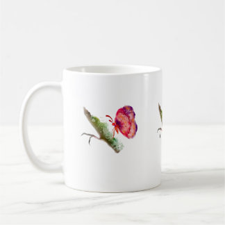 Café Taza vibrante de mariposa de acuarela tardía