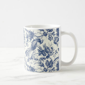 Café Taza vintage de Chinoiserie azul y blanca con moti