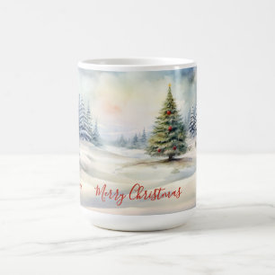 Café Taza Vintage de Navidad con Árbol de Hoja Perenne