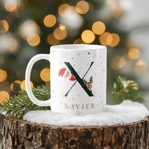 Café Taza X con Monograma de Navidad Personalizado